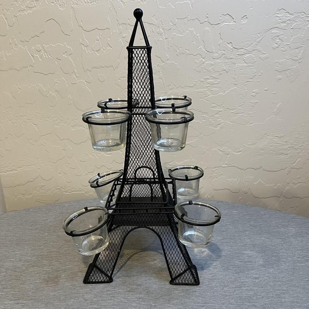Eiffel Tower Tea Light 8 Candle Holder Black Metal Paris France